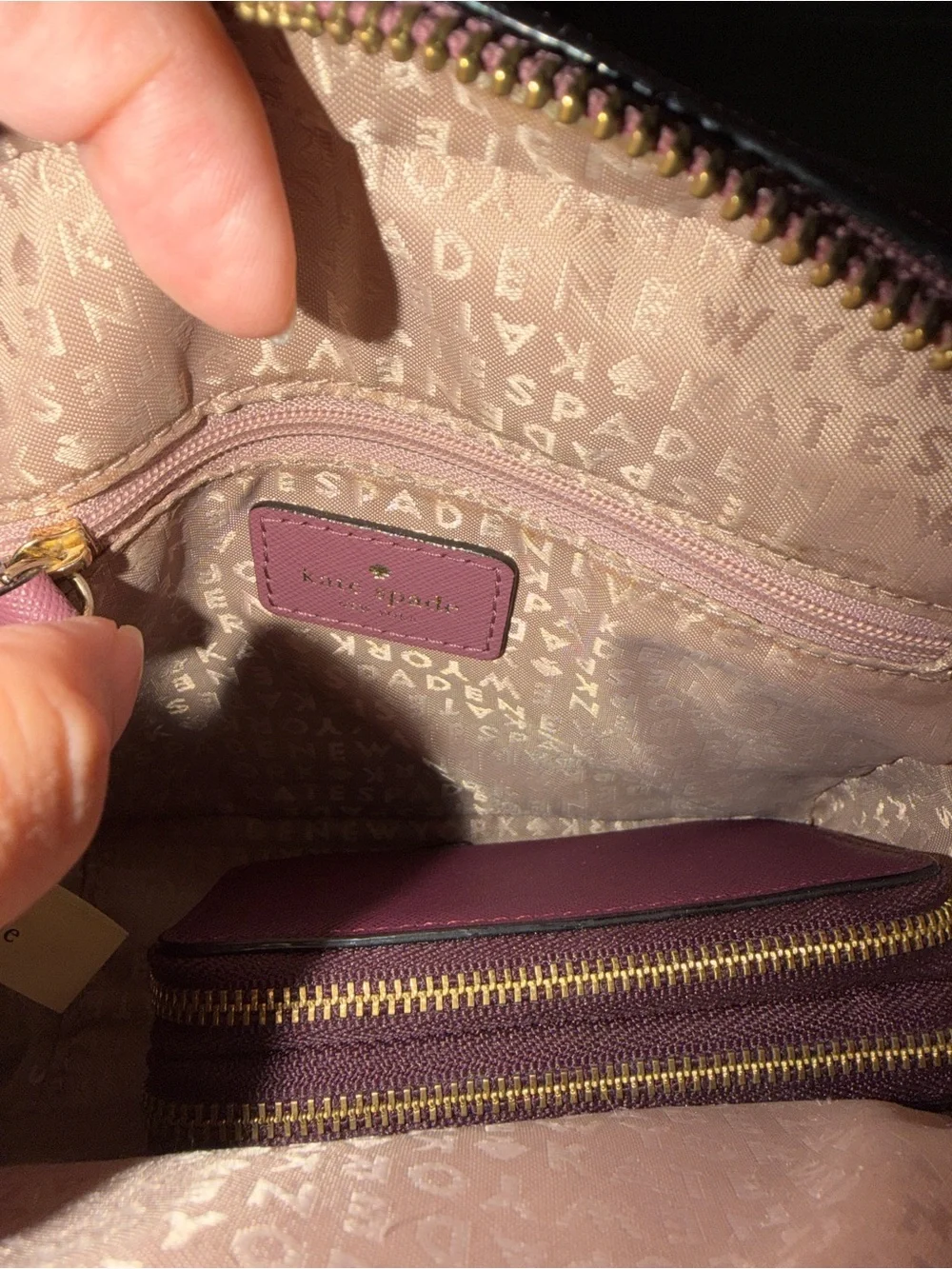 kate spade mauve-pink Saffiano leather crossbody bag and zip wallet